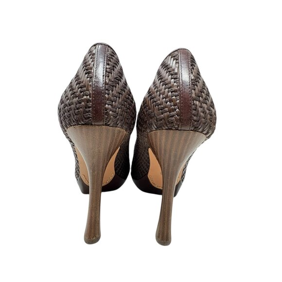 Joan and David Brown Woven Leather Platform Almond Toe Pumps - Picture 10 of 11